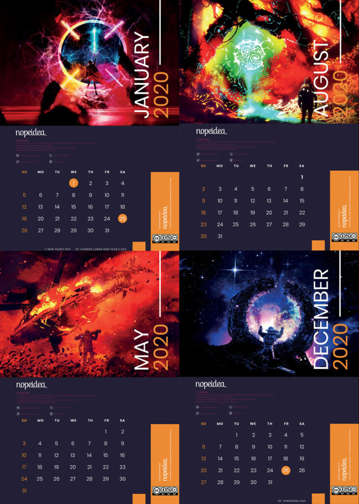 креативный шаблон календаря с цифровым артом скачать бесплатно