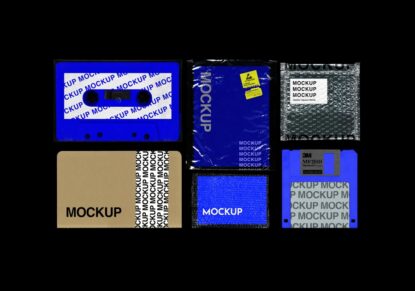 мокап скачать романтика 90х ретро: кассета, пакет, дискета, блокнот mockup