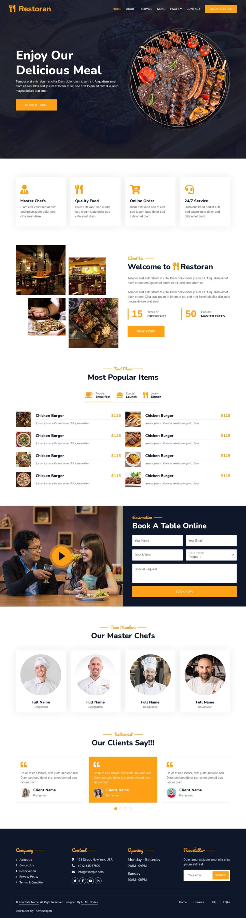 Шаблон сайта HTML ресторана
