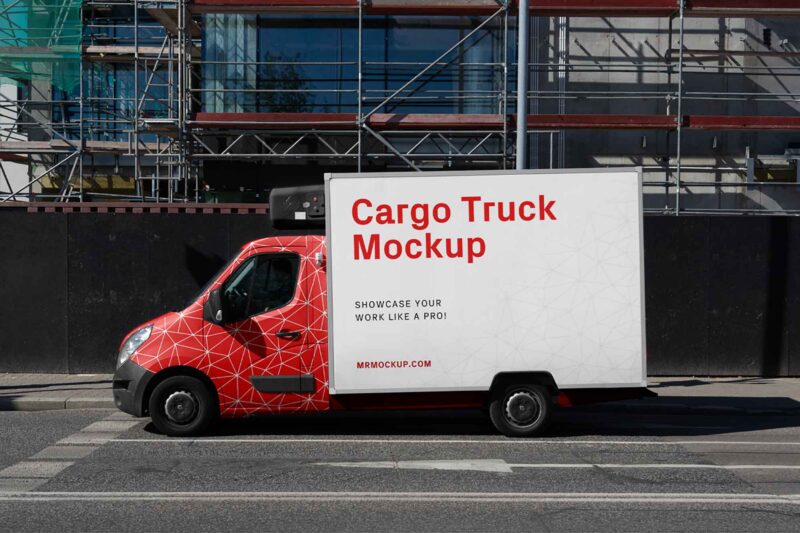 Мокап грузового фургона psd фотошоп скачать бесплатно city cargo truck mockup