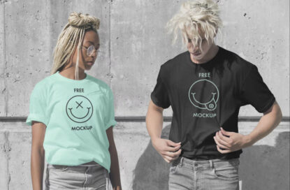 мокап футболки на девушке и парне бесплатно mockup t-shirt free