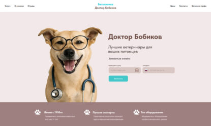Сайт tilda ветеринарной клиники HTML шаблон купить недорого скачать, пример, русский, готовый. Животные, лечение