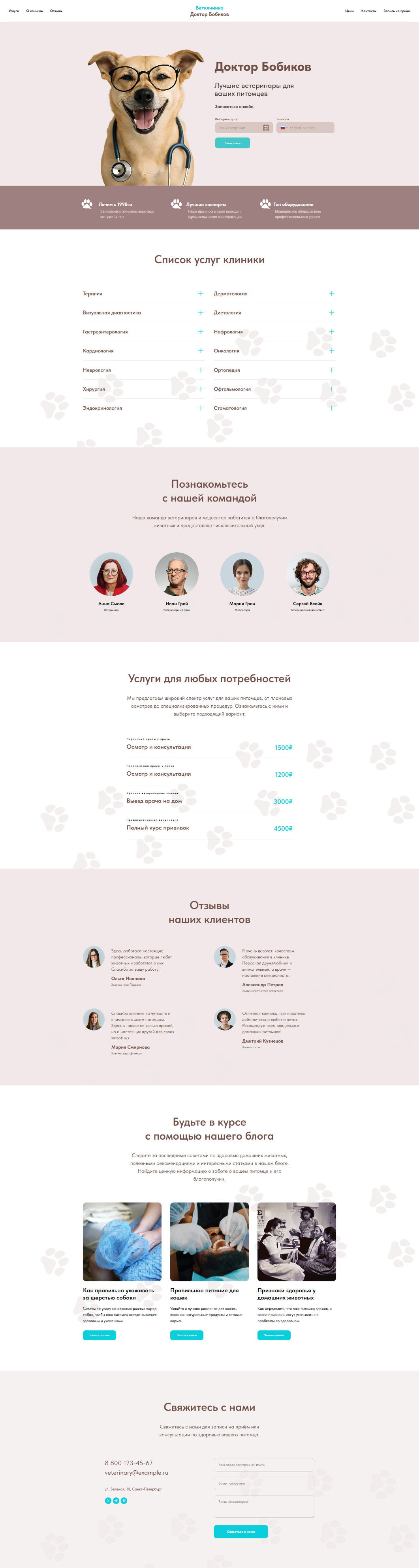 Ветеринарная клиника шаблон сайта html+css + tilda купить онлайн Zero блоки креативный яркий с онлайн записью отзывами ценами и контактами